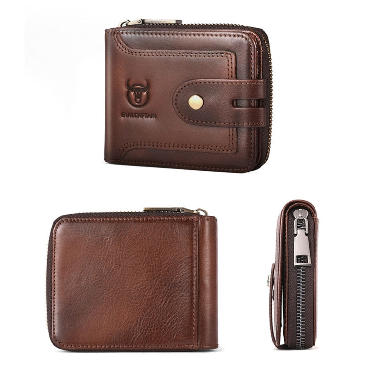 BULL CAPTAIN 232 RFID Anti-Theft Cowhide Men Zipper Wallet Vintage Business Card Holder(Coffee) - Wallets by BULL CAPTAIN | Online Shopping UK | buy2fix