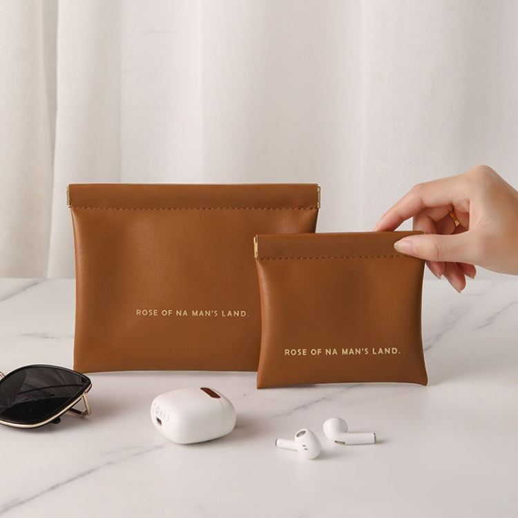 2pcs /Set PU Data Cable Earphone Storage Bag Mini Portable Lipstick Pouch Coin Purse, Size: Large+Small(Brown) - Other Case by buy2fix | Online Shopping UK | buy2fix