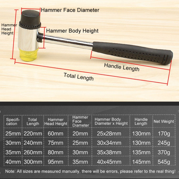 25mm No Bounce Mounting Hammer Handmade DIY Double Face Tap Rubber Hammer - Hammer by buy2fix | Online Shopping UK | buy2fix