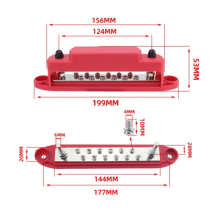 M6 2-post 12-way RV Yacht Terminal Nylon Flame Retardant Busbar, Color: Black - Fuse by buy2fix | Online Shopping UK | buy2fix