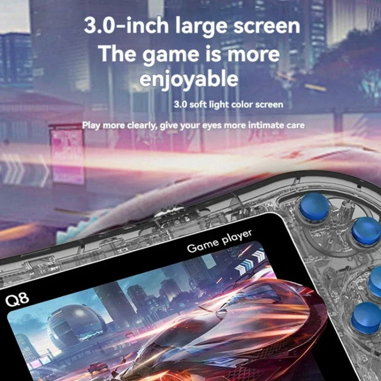 Q8 Handheld Game Console 3.0 Inch Screen Support TV Connection Built In 800 Games Doubles Transparent Blue - Pocket Console by buy2fix | Online Shopping UK | buy2fix