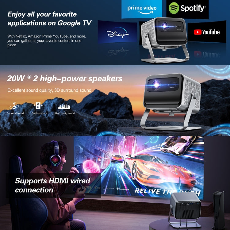 TOUMEI X6 4K HD Home Theater Office Teaching Microphone Karaoke Projector GTV Google Systems(US Plug) - Mini Projector by TOUMEI | Online Shopping UK | buy2fix