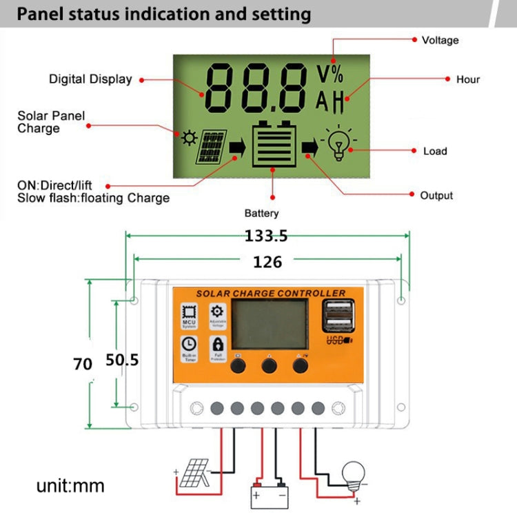 10A 12V/24V Simple Solar Controller Light Time Control Solar Panel Regulator Controller With USB - Others by buy2fix | Online Shopping UK | buy2fix