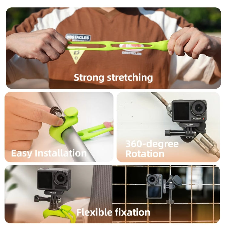 TELESIN Action Camera Mount Silicone Adjustable Mini Flexible Bracket For GoPro HERO / Insta360 / DJI Action Camera(Green) - Connection Mount by TELESIN | Online Shopping UK | buy2fix