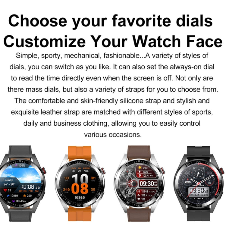 1.43 inch AMOLED Screen Smartwatch Heart Rate Blood Pressure Monitoring Bluetooth Talking Sports Watch, Color: Silver Leather Strap - Smart Watches by buy2fix | Online Shopping UK | buy2fix