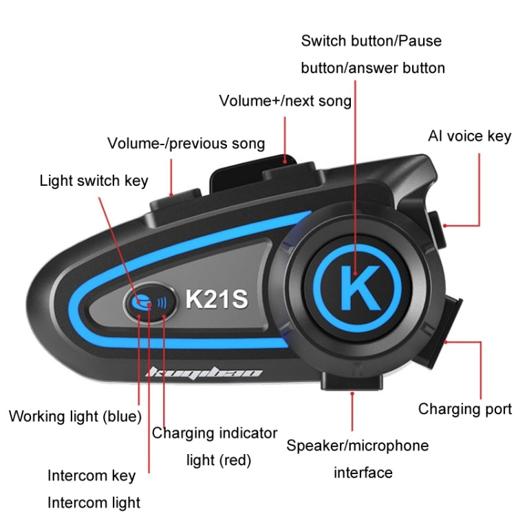 KUQIBAO K21S Motorcycle Riding Helmet Dual Intercom Bluetooth Headset With Lights(Hard Microphone) - Motorcycle Walkie Talkie by KUQIBAO | Online Shopping UK | buy2fix