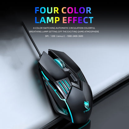 T-WOLF G560 6-keys Cool Breathing Light Gaming Wired Mouse Mechanical Office Silent Mouse(Black) - Wired Mice by T-WOLF | Online Shopping UK | buy2fix