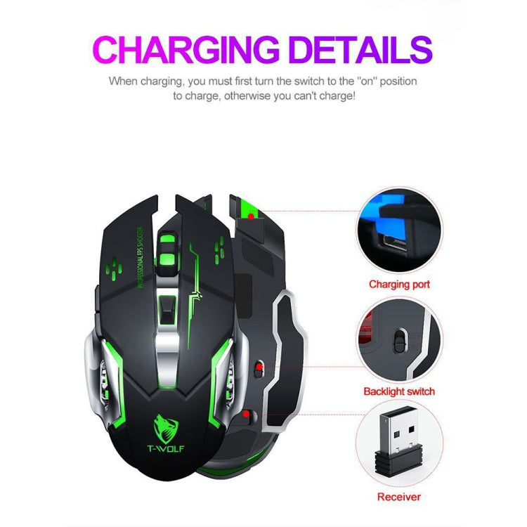 T-WOLF Q13 2.4GHz 6-keys RGB Colorful Light Gaming Wireless Mouse, Color: Single Mode Star Black - Wireless Mice by T-WOLF | Online Shopping UK | buy2fix