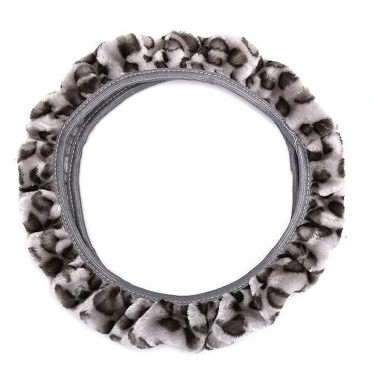 High-Density Plush Leopard Print Steering Wheel Cover Without Inner Ring(Gray) - Steering Wheel Accessories by buy2fix | Online Shopping UK | buy2fix