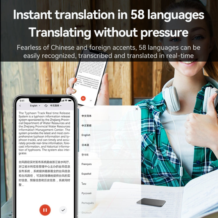 16GB AI Voice Recorder App Control Supports 58 Languages Simultaneous Interpretation / Transcribe & Summarize(Black) - Other Style by buy2fix | Online Shopping UK | buy2fix