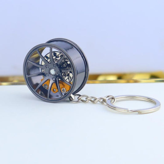 Metal Wheel Hub Brake Integrated Keychain(Black Yellow) - Key Rings by buy2fix | Online Shopping UK | buy2fix