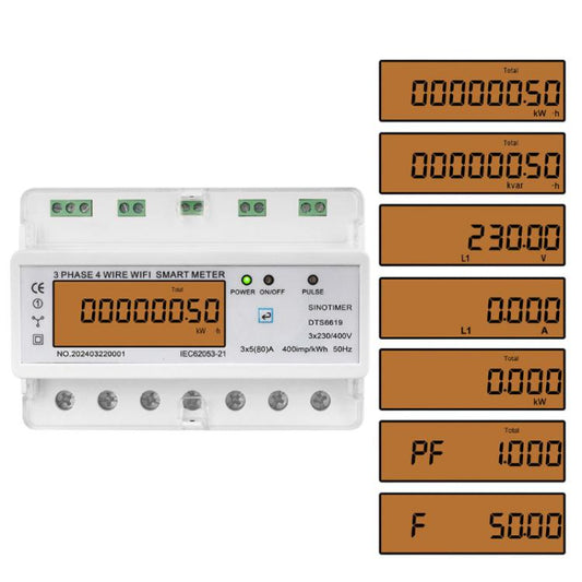 SINOTIMER DTS6619-050 80A With Switch 3-phase Tuya WiFi Energy Meter AC 380V - Energy Saving Timer Socket by SINOTIMER | Online Shopping UK | buy2fix