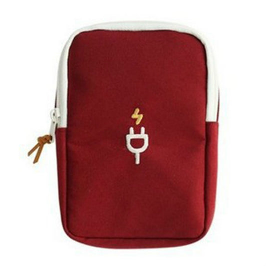 Travel Portable Charger Headset Cable Storage Bag(Wine Red) - Storage Bags by buy2fix | Online Shopping UK | buy2fix