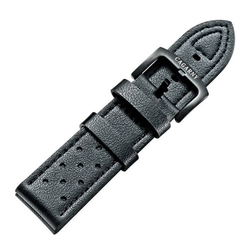 CAGARNY Simple Fashion Watches Band Green Buckle Leather Watch Band, Width: 24mm(Black) - Watch Accessories & Parts by CAGARNY | Online Shopping UK | buy2fix