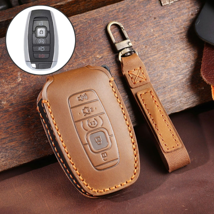 For Lincoln Hallmo Car Cowhide Leather Key Protective Cover Key Case(Brown) - In Car by Hallmo | Online Shopping UK | buy2fix