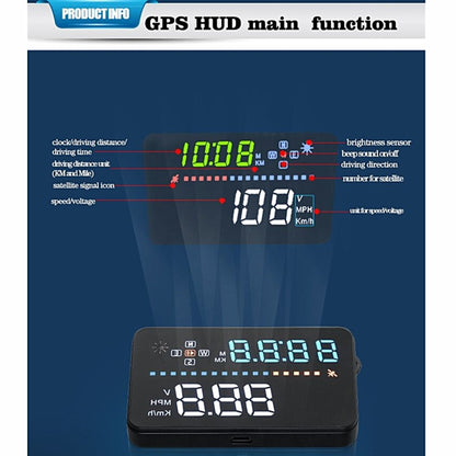 A3 3.5 inch Car GPS HUD / OBD Vehicle-mounted Gator Automotive Head Up Display Security System with Multi-color LED, Support Car Speed & Local Real Time & Driving Direction / Distance / Time & Voltage ... Sensor, Mile Switching, Over Speed Alarm Functions - Head Up Display System by buy2fix | Online Shopping UK | buy2fix