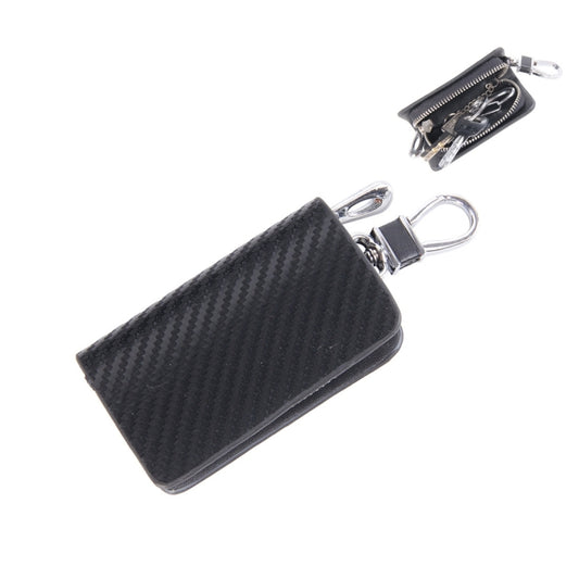 Universal Leather Carbon Fiber Texture Waist Hanging Zipper Wallets Key Holder Bag (No Include Key)(Black) - Car Key Cases by buy2fix | Online Shopping UK | buy2fix