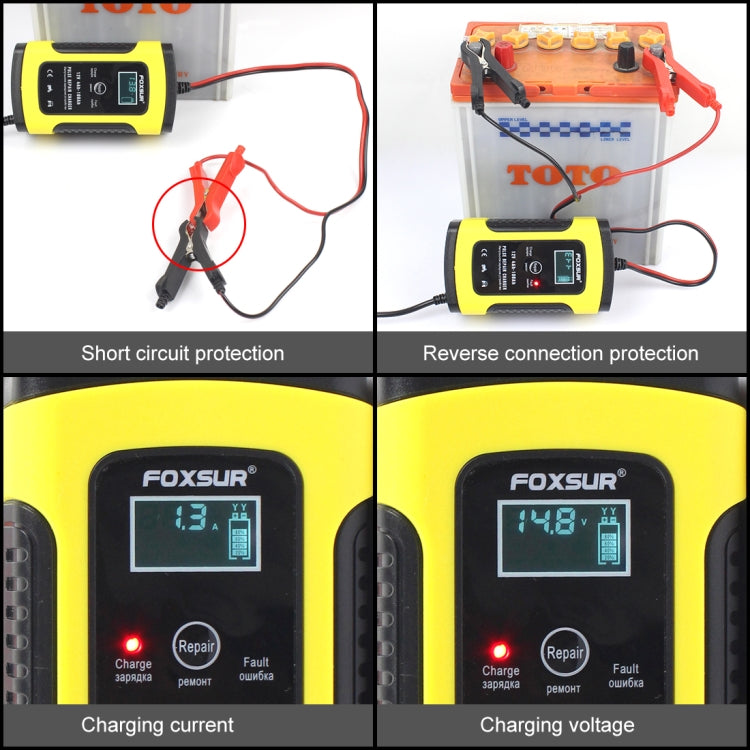 FOXSUR 12V 6A Intelligent Universal Battery Charger for Car Motorcycle, Length: 55cm, US Plug(Yellow) - Battery Charger by FOXSUR | Online Shopping UK | buy2fix