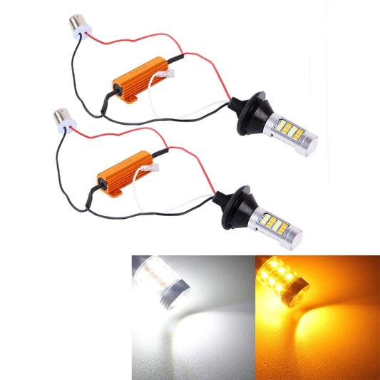 2 PCS 1156/BA15S/BAU15S 10W 1000 LM 6000K White + Yellow Light DRL&Turn Light with 42 SMD-2835-LED Lamp，DC 12-24V - Arrow Turn Lights by buy2fix | Online Shopping UK | buy2fix