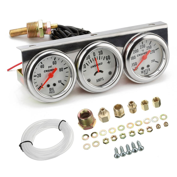 52mm 12V Universal Car Modified Triple Meter 3 in 1 Gauge Oil Press Gauge + Water Temperature Gauge + Ammeter, with Sensor - In Car by buy2fix | Online Shopping UK | buy2fix