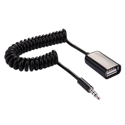 3.5mm Male to USB 2.0 Female Audio Converter Retractable Coiled Cable for Car MP3 Speaker U Disk, Length: 1m(Black) - In Car by buy2fix | Online Shopping UK | buy2fix