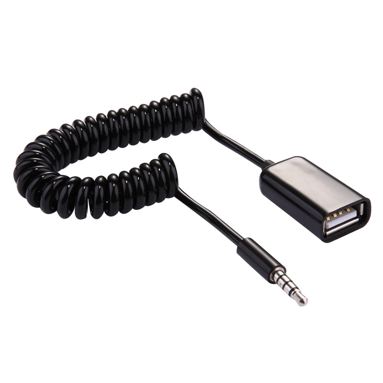 3.5mm Male to USB 2.0 Female Audio Converter Retractable Coiled Cable for Car MP3 Speaker U Disk, Length: 1m(Black) - In Car by buy2fix | Online Shopping UK | buy2fix