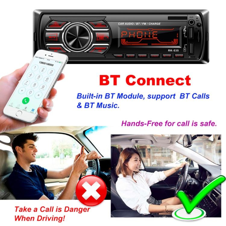 RK-535 Car Stereo Radio MP3 Audio Player with Remote Control, Support Bluetooth Hand-free Calling / FM / USB / SD Slot - Car MP3 & MP4 & MP5 by buy2fix | Online Shopping UK | buy2fix