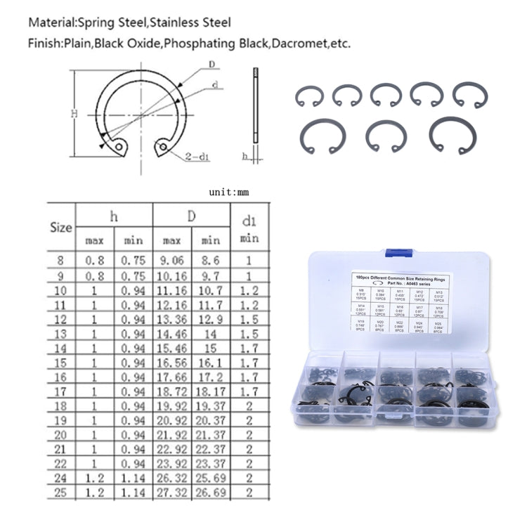 180 PCS Car C Shape Circlip Snap Ring Assortment Retaining Rings - In Car by buy2fix | Online Shopping UK | buy2fix