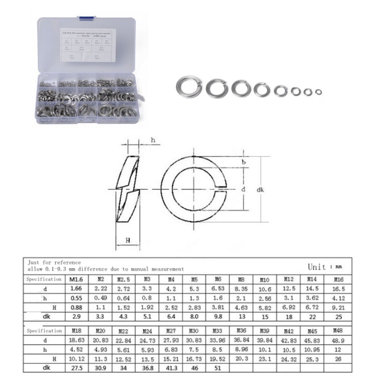 325 PCS Stainless Steel Spring Lock Washer Assorted Kit M2-M16 for Car / Boat / Home Appliance - In Car by buy2fix | Online Shopping UK | buy2fix