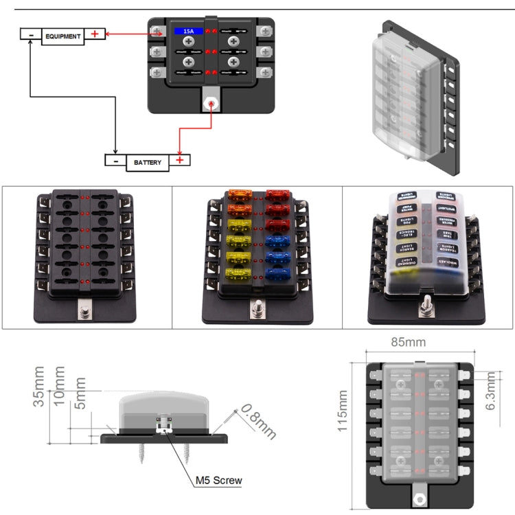 1 in 12 Out Fuse Box PC Terminal Block Fuse Holder Kits with LED Warning Indicator for Auto Car Truck Boat - In Car by buy2fix | Online Shopping UK | buy2fix