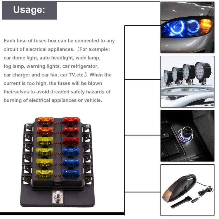 1 in 12 Out Fuse Box PC Terminal Block Fuse Holder Kits with LED Warning Indicator for Auto Car Truck Boat - In Car by buy2fix | Online Shopping UK | buy2fix