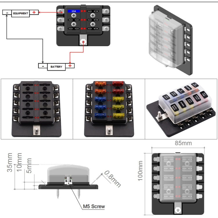 1 in 10 Out Fuse Box PC Terminal Block Fuse Holder Kits with LED Warning Indicator for Auto Car Truck Boat - In Car by buy2fix | Online Shopping UK | buy2fix