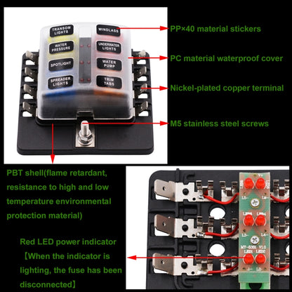 1 in 8 Out Fuse Box PC Terminal Block Fuse Holder Kits with LED Warning Indicator for Auto Car Truck Boat - In Car by buy2fix | Online Shopping UK | buy2fix