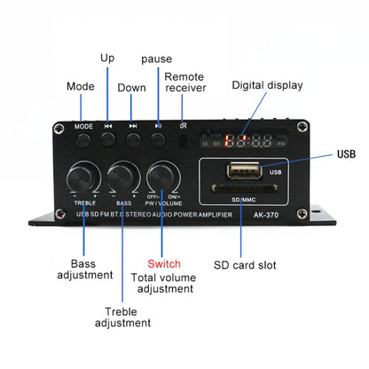 AK370 12V Household / Car Bluetooth HIFI Amplifier Audio with Remote Control - In Car by buy2fix | Online Shopping UK | buy2fix