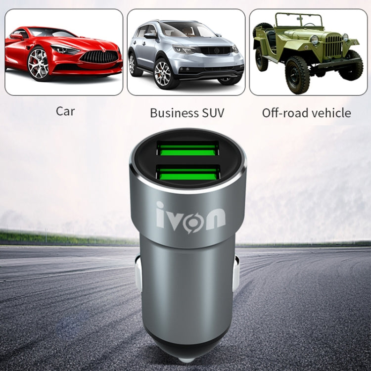 IVON CC38 2.4A Dual USB Car Charger + 1m USB to 8 Pin Fast Charge Data Cable Set - In Car by IVON | Online Shopping UK | buy2fix