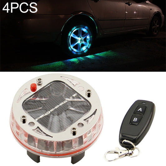 4 PCS Solar LED Car Tire Decoration Flashing Lights Colorful Wheels Hub Atmosphere Lights Infrared Remote Control - In Car by buy2fix | Online Shopping UK | buy2fix