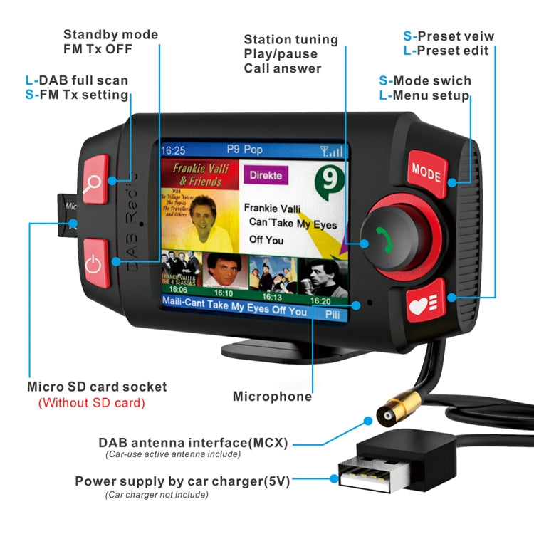 DAB-C8 Car DAB+ Digital Radio Receiver Color Screen Bluetooth Hands-free -  by buy2fix | Online Shopping UK | buy2fix