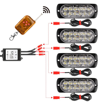 DC12V-24V / 18W 4 in 1 Front Grille Emergency Strobe Flash Warning Light Pickup 12LEDs Side Light Wireless Control 16 Modes (Red Light) - In Car by buy2fix | Online Shopping UK | buy2fix