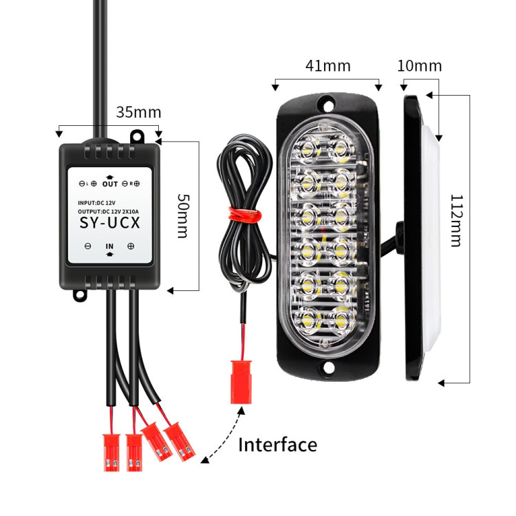 DC12V-24V / 18W 4 in 1 Front Grille Emergency Strobe Flash Warning Light Pickup 12LEDs Side Light Wireless Control 16 Modes (Red Light) - In Car by buy2fix | Online Shopping UK | buy2fix