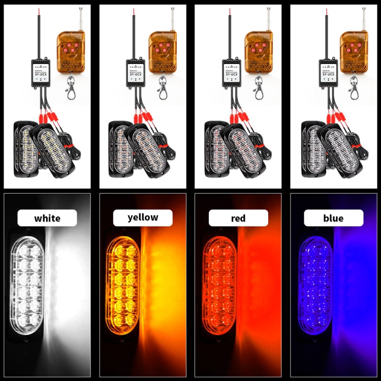 DC12V-24V / 18W 4 in 1 Front Grille Emergency Strobe Flash Warning Light Pickup 12LEDs Side Light Wireless Control 16 Modes (Red Light) - In Car by buy2fix | Online Shopping UK | buy2fix