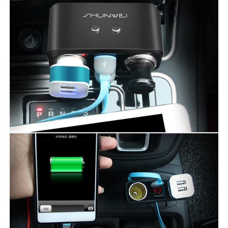 SHUNWEI SD-1925 120W 3A Car 2 in 1 Dual USB Charger 90 Degree Free Rotation Cigarette Lighter(Black) -  by SHUNWEI | Online Shopping UK | buy2fix