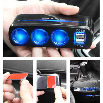 SHUNWEI SD-1939D 120W QC3.0 Car 3 in 1 Dual USB Charger Cigarette Lighter -  by SHUNWEI | Online Shopping UK | buy2fix