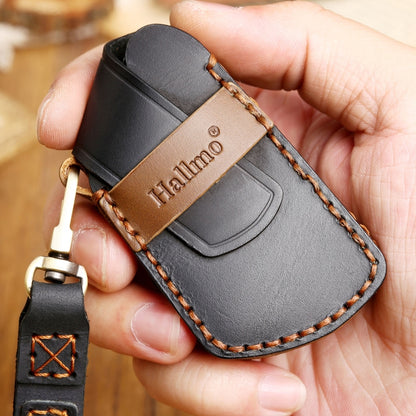 Hallmo Car Cowhide Leather Key Protective Cover Key Case for Volkswagen Golf 8 (Blue) - In Car by buy2fix | Online Shopping UK | buy2fix