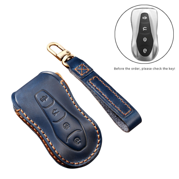 Hallmo Car Cowhide Leather Key Protective Cover Key Case for Geely Emgrand A Style(Blue) -  by Hallmo | Online Shopping UK | buy2fix