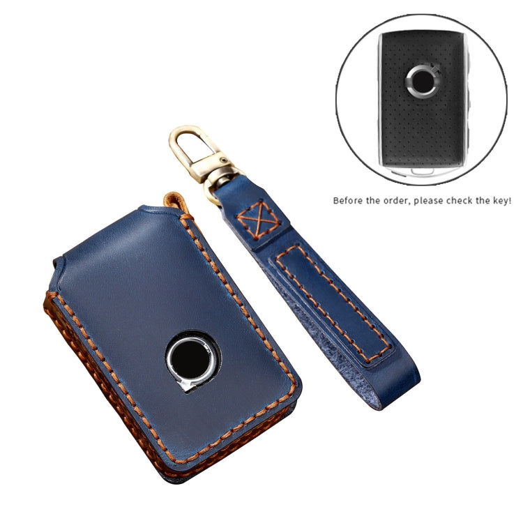 Hallmo Car Cowhide Leather Key Protective Cover Key Case for New Volvo(Blue) - Car Key Cases by Hallmo | Online Shopping UK | buy2fix