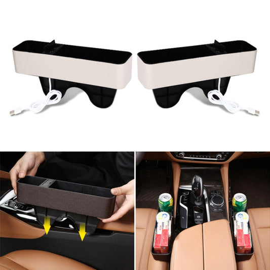 1 Pair Car Multi-functional Seat Crevice USB Storage Box(Beige) - In Car by buy2fix | Online Shopping UK | buy2fix