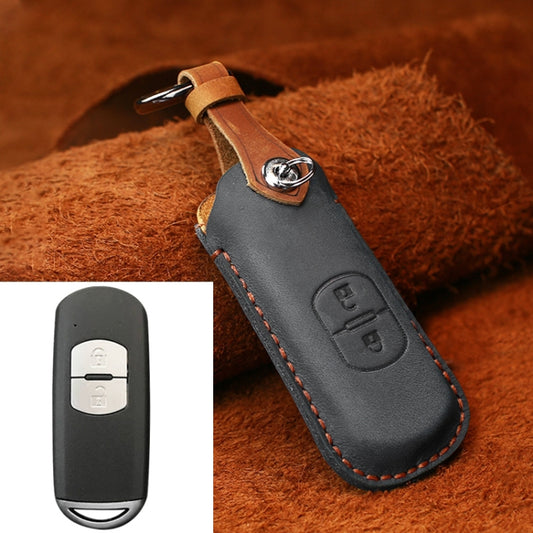 For Mazda Old Style Car Cowhide Leather Key Protective Cover Key Case, Two Keys Version (Black) - In Car by buy2fix | Online Shopping UK | buy2fix