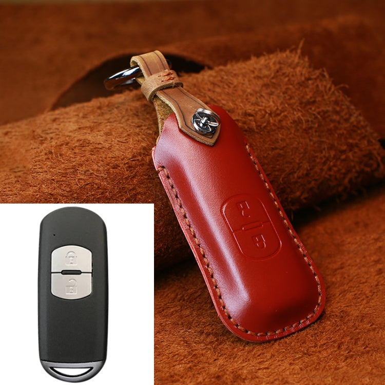 For Mazda Old Style Car Cowhide Leather Key Protective Cover Key Case, Two Keys Version (Red) - In Car by buy2fix | Online Shopping UK | buy2fix