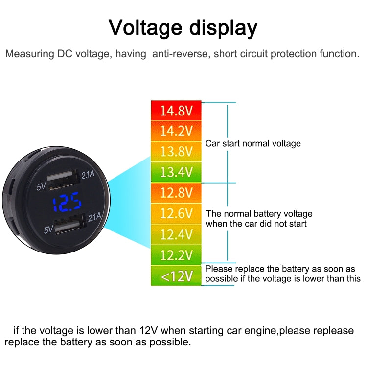 Universal Car Dual Port USB Charger Power Outlet Adapter 4.2A 5V IP66 with LED Digital Voltmeter + 60cm Cable(Blue Light) - In Car by buy2fix | Online Shopping UK | buy2fix