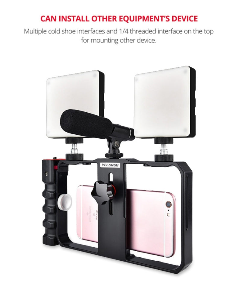 YELANGU YLG0901B Vlogging Live Broadcast Smartphone Plastic Cage Video Rig Filmmaking Recording Handle Stabilizer Bracket for iPhone, Galaxy, Huawei, Xiaomi, HTC, LG, Google, and Other Smartphones(Black) - Consumer Electronics by YELANGU | Online Shopping UK | buy2fix